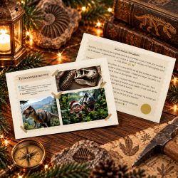 Carte postale Tyrannosaurus rex du kit Voyage dans le temps : le lutin parmi les dinosaures, message au dos