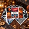 Cartes postales du kit Voyage Galactique, dont « Bisous de Mars » avec un lutin astronaute