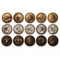 Les pièces de collection du kit Mythologie grecque : Zeus, Athéna, le Minotaure et le cheval de Troie