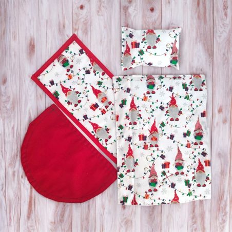 Ensemble de draps de lit faits main (4 pièces) – "Lutins fond blanc"