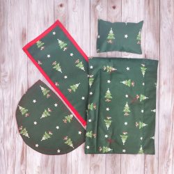 Ensemble de draps de lit faits main (4 pièces) – "Sapins fond vert"