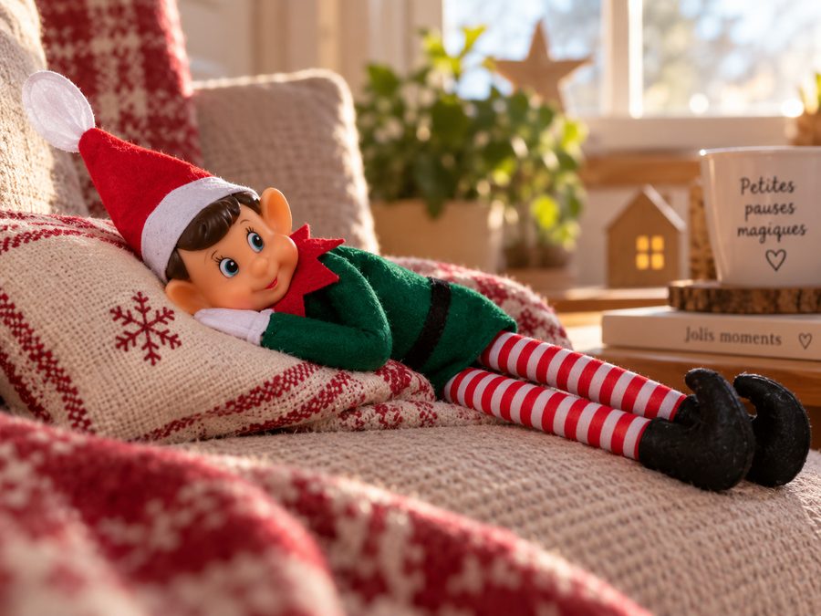 Lutin farceur endormi sur un plaid en pleine journée, lumière du jour